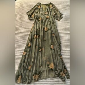 Floral Maxi Dress in Green and Tan